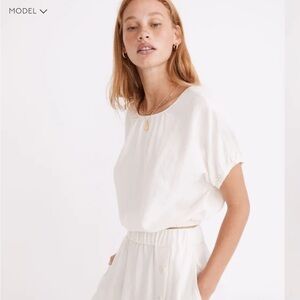 Madewell NWT Linen-Blend Michele Bubble Top in Ivory Lighthouse XXL Short Sleeve